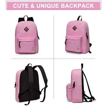 VASCHY School Backpack, Lightweight Water Repellent Backpack Men School Bag Women Children Boy Leisure for Girl School High School Teenagers College Business Travel, Pink, M, Backpacks Handbags