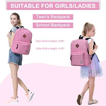 VASCHY School Backpack, Lightweight Water Repellent Backpack Men School Bag Women Children Boy Leisure for Girl School High School Teenagers College Business Travel, Pink, M, Backpacks Handbags