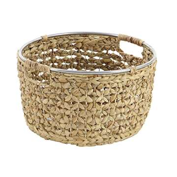Deco 79 Seagrass Handmade Storage Basket with Metal Handles, Set of 3 15", 17", 19"W, Light Brown