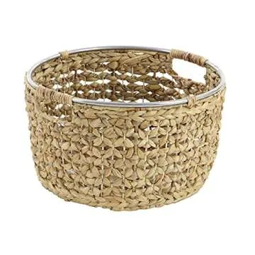 Deco 79 Seagrass Handmade Storage Basket with Metal Handles, Set of 3 15", 17", 19"W, Light Brown