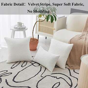 Home Brilliant Set of 2 Decorative Pillow Cover Solid Striped Corduroy Plush Velvet Cushion Cover fo...