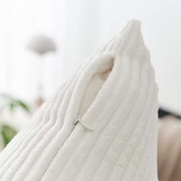 Home Brilliant Set of 2 Decorative Pillow Cover Solid Striped Corduroy Plush Velvet Cushion Cover for Couch, 50cm, 20 x 20 Inch, Creamy White