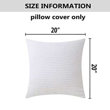 Home Brilliant Set of 2 Decorative Pillow Cover Solid Striped Corduroy Plush Velvet Cushion Cover for Couch, 50cm, 20 x 20 Inch, Creamy White