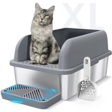 Suzzipaws Extra Large Enclosed Stainless Steel Cat Litter Box - Grey