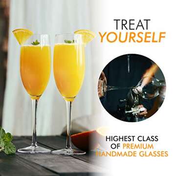 ELIXIR GLASSWARE Mimosa Glasses Set - Crystal Glass Mimosa Flutes, Hand Blown - Set of 4 Mimosa Cock...