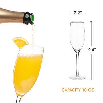 ELIXIR GLASSWARE Mimosa Glasses Set - Crystal Glass Mimosa Flutes, Hand Blown - Set of 4 Mimosa Cocktail Glasses, Premium Crystal Mimosa Glass - Gift for Brunch, Bridal Shower, Wedding - 10oz, Clear