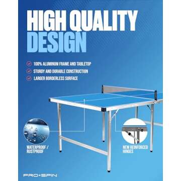 PRO SPIN Compact Ping Pong Table - 72" x 41" Mid-Size, Foldable, Portable Ping Pong Set | 100% Pre-A...