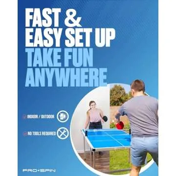 PRO SPIN Compact Ping Pong Table - 72" x 41" Mid-Size, Foldable, Portable Ping Pong Set | 100% Pre-Assembled Weatherproof Indoor/Outdoor | Includes Net, Cover, Table Tennis Paddles & Balls