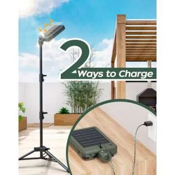 10000lm Dimmable Rechargeable Work Light, 15000mAh Telescopic Tripod Work Light with Stand, 2 Separate Lights,2 Charge Ways Type C & Solar Powered,Detachable Camping Light 72'' with Portable Bag