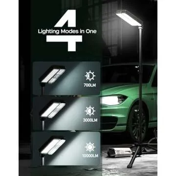 10000lm Dimmable Rechargeable Work Light, 15000mAh Telescopic Tripod Work Light with Stand, 2 Separate Lights,2 Charge Ways Type C & Solar Powered,Detachable Camping Light 72'' with Portable Bag