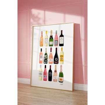 Wine Bottles Wall Art,Poster,Art Print,Wine Decor,Bar,Alcohol,Champagne,Rose,Red,White,Cork,Bubbles,Kitchen,Cellar,Cheers,Pop,Large,Sip,Modern,Made in USA,Gallery Grade,Unframed (12x16)