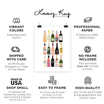 Wine Bottles Wall Art,Poster,Art Print,Wine Decor,Bar,Alcohol,Champagne,Rose,Red,White,Cork,Bubbles,Kitchen,Cellar,Cheers,Pop,Large,Sip,Modern,Made in USA,Gallery Grade,Unframed (12x16)