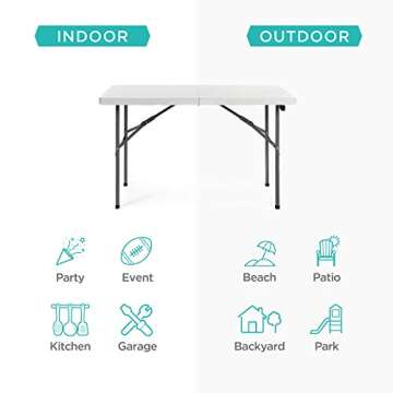 Best Choice Products 4ft Plastic Folding Table, Indoor Outdoor Heavy Duty Portable w/Handle, Lock for Picnic, Party, Camping - White