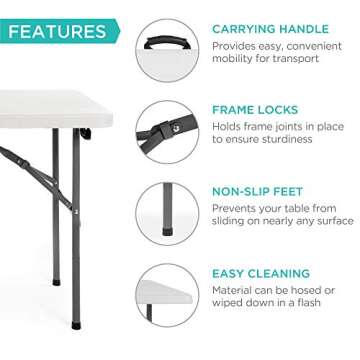 Best Choice Products 4ft Plastic Folding Table, Indoor Outdoor Heavy Duty Portable w/Handle, Lock for Picnic, Party, Camping - White
