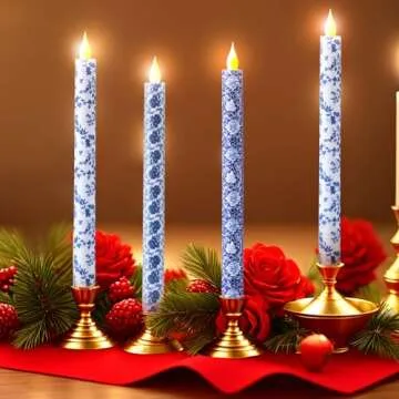 Baquler 6 Pcs Chinoiserie Flameless Candles 10.6 Inch Blue and White Battery Operated Led Candlesticks Chinoiserie Decor for Wedding Festive Party Home Centerpiece Gifts(Blue Chinoiserie Style)