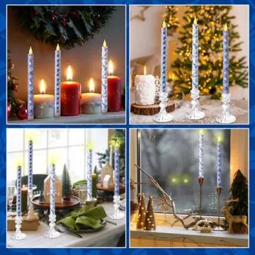 Baquler 6 Pcs Chinoiserie Flameless Candles 10.6 Inch Blue and White Battery Operated Led Candlesticks Chinoiserie Decor for Wedding Festive Party Home Centerpiece Gifts(Blue Chinoiserie Style)