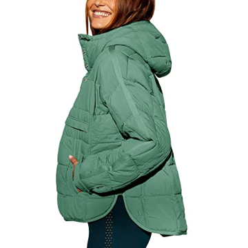 chouyatou Women's Quilted Pullover Puffer Jacket Packable Hooded Oversize Winter Coat Tops (Medium, Aqua Green)