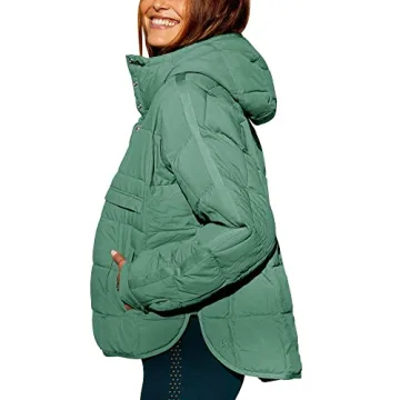 chouyatou Women's Quilted Pullover Puffer Jacket Packable Hooded Oversize Winter Coat Tops (Medium, Aqua Green)