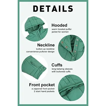 chouyatou Women's Quilted Pullover Puffer Jacket Packable Hooded Oversize Winter Coat Tops (Medium, Aqua Green)