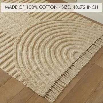 Beautiful 4x6ft. Boho Area Rug w. Tassels for Your Hallway, Living Room Or Bedroom - Soft Cotton Carpet Fit Perfectly in Any Kitchen/Dining Space - Washable Rug Enhances Any Home Decor - 48x72 inch