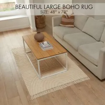 Beautiful 4x6ft. Boho Area Rug w. Tassels for Your Hallway, Living Room Or Bedroom - Soft Cotton Carpet Fit Perfectly in Any Kitchen/Dining Space - Washable Rug Enhances Any Home Decor - 48x72 inch