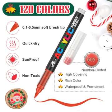 Amamao 120 Colors Acrylic Paint Markers, Soft Brush Tip Paint Pens and Paint Markers, Acrylic Paint ...