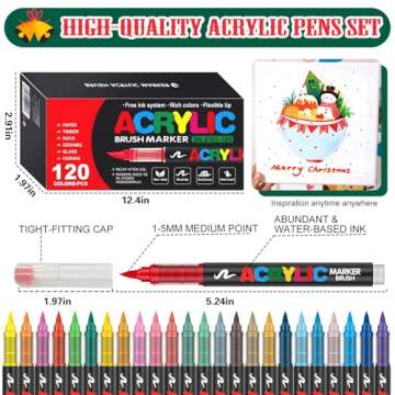Amamao 120 Colors Acrylic Paint Markers, Soft Brush Tip Paint Pens and Paint Markers, Acrylic Paint Pens for Wood, Stone, Canvas, Glass, Fabric, Egg, Rock Painting and DIY Crafts Art Supplies