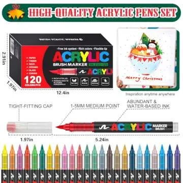 Amamao 120 Colors Acrylic Paint Markers, Soft Brush Tip Paint Pens and Paint Markers, Acrylic Paint Pens for Wood, Stone, Canvas, Glass, Fabric, Egg, Rock Painting and DIY Crafts Art Supplies
