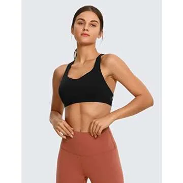 CRZ YOGA Strappy V Neck Sports Bras for Women - Criss Cross Back Wireless Padded Workout Yoga Bra Black Medium