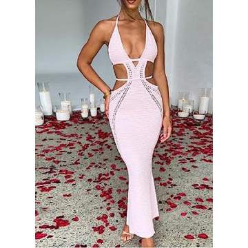 Stylish ROAONOCOMO Y2K Halter Neck Maxi Dress