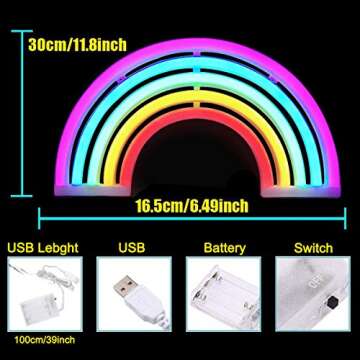 XIYUNTE Colorful Rainbow Neon Light - USB Operated LED Wall Decor with Switch, Perfect for Bedrooms, Parties, and Gifts