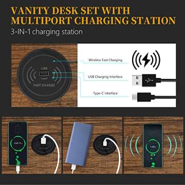 LVSOMT Vanity Desk with Mirror & Charging Station