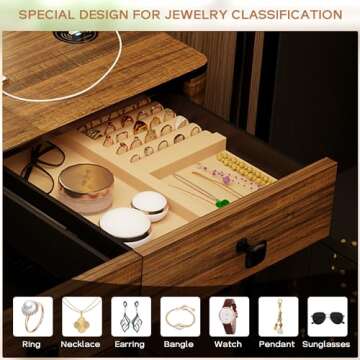 LVSOMT Vanity Desk with Mirror & Charging Station