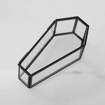 libproqia Small Coffin Shadow Glass Box Black Trinkets Glass Coffin Terrarium Box with Lid Gothic Halloween Storage Vintage Coffin Box Glass Vampire Keepsake Display Organizer