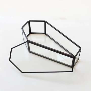 libproqia Small Coffin Shadow Glass Box Black Trinkets Glass Coffin Terrarium Box with Lid Gothic Halloween Storage Vintage Coffin Box Glass Vampire Keepsake Display Organizer