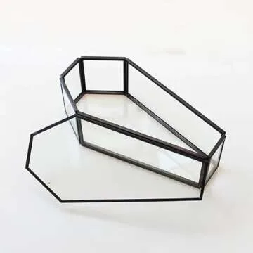 libproqia Small Coffin Shadow Glass Box Black Trinkets Glass Coffin Terrarium Box with Lid Gothic Halloween Storage Vintage Coffin Box Glass Vampire Keepsake Display Organizer