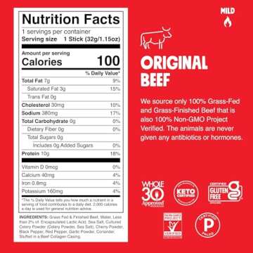 Chomps 6 Flavor Variety Trial Pack - Grass-Fed & Finished Beef and Venison, Keto, Paleo, Low Carb, Whole30 Approved, Gluten Free, Zero Sugar Food