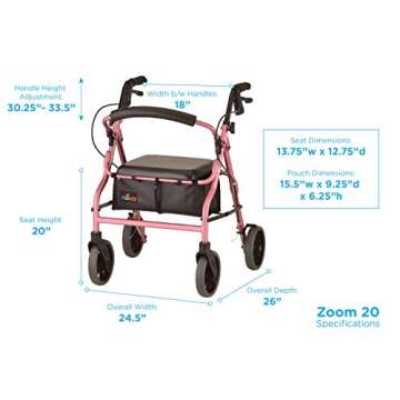 NOVA Zoom Rollator Walker - Adjustable & Stylish Walker