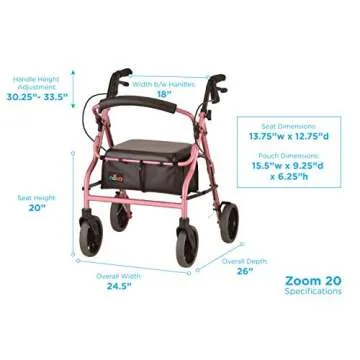 NOVA Zoom Rollator Walker - Adjustable & Stylish Walker