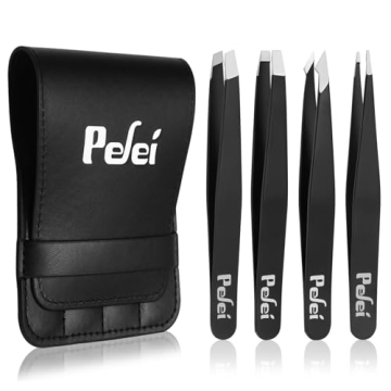 Pefei Tweezers Set - Professional Stainless Steel Tweezers for Eyebrows - Great Precision for Facial...