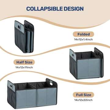 YSSOA Trunk Organizer for Car/SUV/Truck, Collapsible 2 Compartment Automotive Storage Box, 600D Waterproof Oxford Polyester 50L Travel Accessories, Anti-slip & Leak-proof, Grey-Green