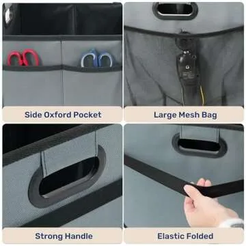 YSSOA Trunk Organizer for Car/SUV/Truck, Collapsible 2 Compartment Automotive Storage Box, 600D Waterproof Oxford Polyester 50L Travel Accessories, Anti-slip & Leak-proof, Grey-Green