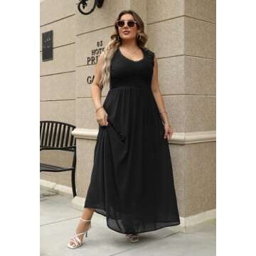 Nemidor Women's Deep- V Neck Sleeveless Vintage Plus Size Bridesmaid Formal Maxi Dress (14,Black)