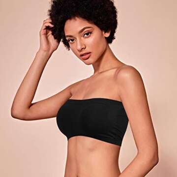 DD DEMOISELLE Summer Wireless Bandeau Bras for Women, Tube Top Bra with Removable Pads Strapless Seamless Sports Bra 1-Pack, Black，L