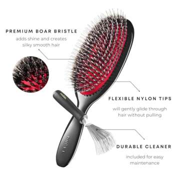 MISEL Boar Bristle Hair Brush and Brush Cleaner Bundle for Women and Men | Detangles Thin or Thick N...
