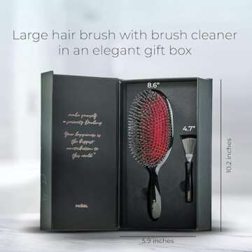MISEL Boar Bristle Hair Brush and Brush Cleaner Bundle for Women and Men | Detangles Thin or Thick Natural Hair and Hair Extensions | Reduces Breakage | Great for Wavy and Straight Hair | Large