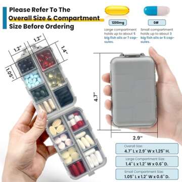 3 Pack 14 Grids Travel Pill Organizer Box with 415-Pcs Medicine Name Labels - Pocket Daily Pharmacy Case Container Kit - Travel Medication Holder Dispenser for Fish Oil Vitamin Supplement Storage
