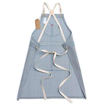 Jeanerlor Blue Striped Denim Aprons for Women and Men - Jean Cross Back Apron Adjustable Neck Unisex...