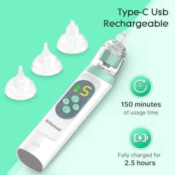 Electric Nasal Aspirator for Baby, Nose Aspirator for Toddlers, Waterproof Baby Nose Sucker, Nose Cleaner with 3 Silicone Tips, Adjustable Suction Level, Music and Light Soothing Function,Green