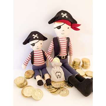 MON AMI Tooth Mate Pirate Fairy Doll with Tooth Bag 10”, Plush Pirate Doll for First Loose Tooth for Boys & Girls